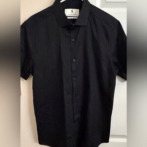 Father Sons Egyptian Cotton Solid Black Men’s L Short Sleeve Button Up Shirt